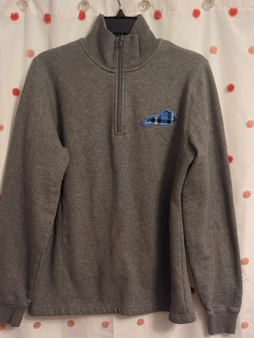 Sport-Tek Gray Half-Zip Sweater with Blue Plaid Patch